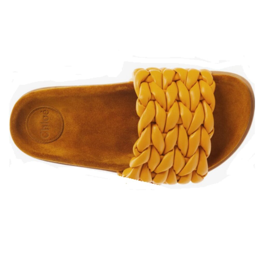 Chloe Kacey Braided Leather Slide Sandal Saffron Orange 38W NEW *BOX DAMAGE* - Picture 3 of 14